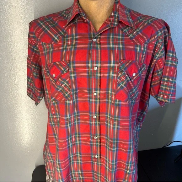 Ely Cattleman Western Red Plaid Shirt Mens XL Pearl Snap Vintage - Picture 6 of 11